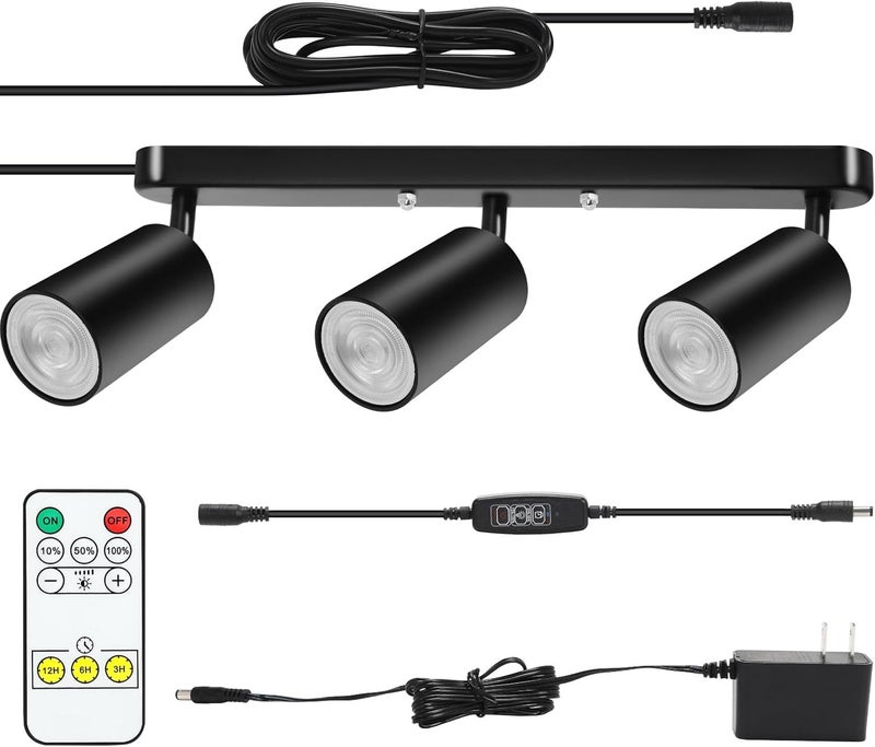 Taysing Plug in Track Lighting Track Light Fixtures with Power Cord Wall Spotlight Flexibly Rotatable Heads Plug in Ceiling Lights for Kitchen Cabinet Gallery Bar Living Room 15W 3000K(Black, 3 Heads) - Image 1